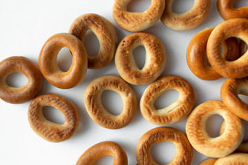 Pile of crispy cracknels isolated on white background