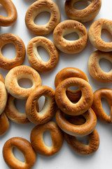Pile of crispy cracknels isolated on white background