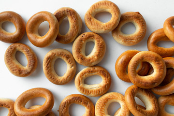 Pile of crispy cracknels isolated on white background