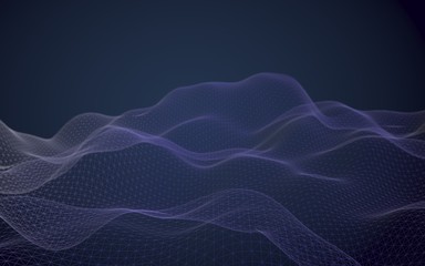 Abstract landscape on a blue background. Cyberspace grid. hi tech network. 3d technology illustration. 3D illustration
