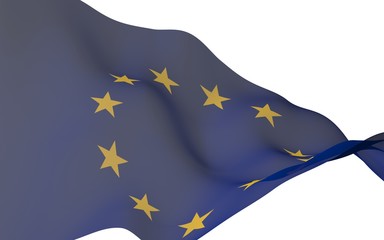 Slightly waving flag of the European Union isolated on white background, 3D rendering. Symbol of Europe. 3D illustration