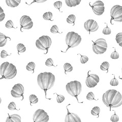 Seamless pattern with pumpkins on white background.Watercolor vector