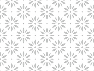 Flower geometric pattern. Seamless vector background. White and grey ornament. Ornament for fabric, wallpaper, packaging. Decorative print.