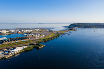 Aerial view of Cardiff Bay, the Capital of Wales, UK 2019 on a clear sky summer day
