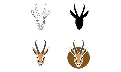 Gazelle graphic hand drawn vector, cartoonish animal illustration, African safari antelope with curved horns isolated on white background, outlines, silhouette, Character design for cards, logo icon