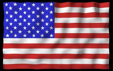 Naklejka premium Waving flag of the United States of America on a dark background. Stars and Stripes. State symbol of the USA. 3D illustration