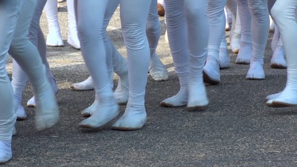 KISHIWADA, OSAKA, JAPAN - 15 SEPTEMBER 2019 : Crowd of people at DANJIRI MATSURI (Festival). “Danjiri” are the large wooden floats, or portable shrines, that are pulled around. Slow motion shot.