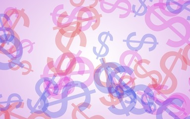 Multicolored translucent dollar signs on white background. Red tones. 3D illustration