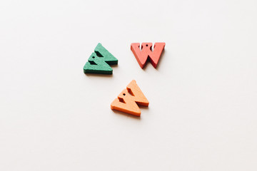 Colorful small wooden W letters