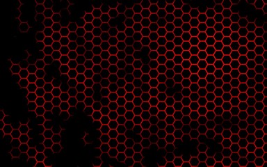 Honeycomb on a red background. Perspective view on polygon look like honeycomb. Isometric geometry. 3D illustration