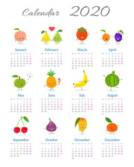 Cute fruit characters calendar 2020