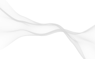 White abstract background. Fluttering white scarf. Waving on wind white fabric. 3D illustration