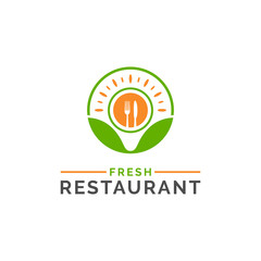Fresh Leaf Fork Restaurant Logo Design Label