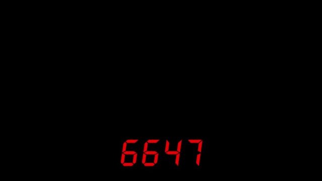 Digital counter 0-30000. Glow animation. Digital animation in red color over black background.