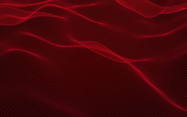 Abstract landscape on a red background. Cyberspace grid. hi tech network. 3D illustration