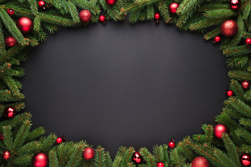 Christmas or New Year black background with oval frame