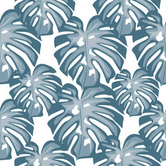 Blue leaves Monstera seamless patern. Tropical wallpaper.