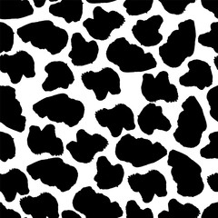 Black and white seamless pattern with blots. Animal print. Cow texture. Endless abstract background with simple elements. Vector illustration.