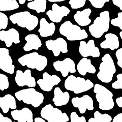 Black and white seamless pattern with blots. Animal print. Cow texture. Endless abstract background with simple elements. Vector illustration.
