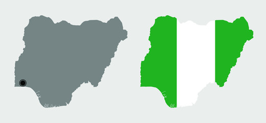Contour of Nigeria in grey and in flag colors