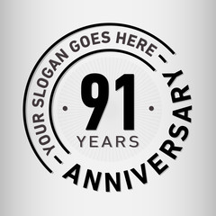 91 years anniversary logo template. Ninety-one years celebrating logotype. Vector and illustration.
