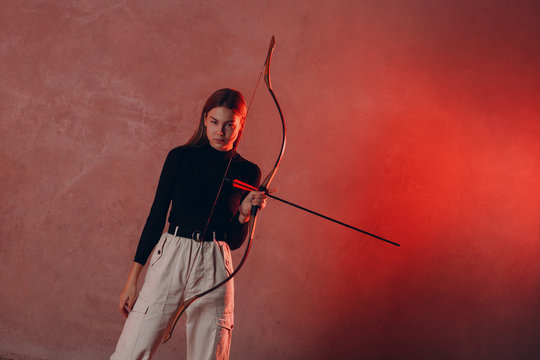 Archer Asian Woman With Bow And Arrow