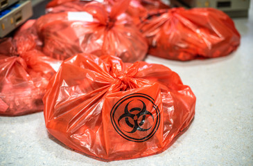 Infected rubbish bags in the hospital for destruction