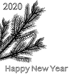 Christmas tree branch on a white isolated background. 2020. Happy New Year. Place for text.