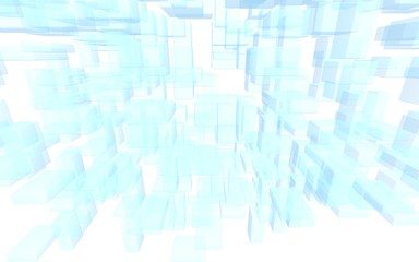 Blue and white abstract digital and technology background. The pattern with repeating rectangles. 3D illustration