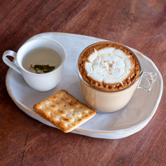 caramel macchiato coffee in the table