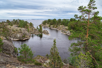 Fototapeta na wymiar Ladoga lake. Ladoga skerries. Karelia. Russia. Rocky Islands Ladoga. Travel to Russia. Leningrad region.