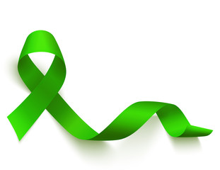 Realistic green ribbon. Medical symbol of Lymphoma, Liver, organ donation or glaucoma awareness month. Vector .