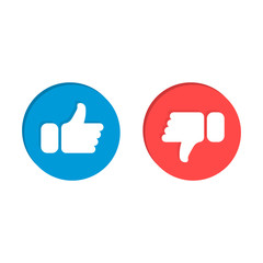 Obraz premium Like and Dislike vector flat Icons. Design Elements for smm, ad, marketing, ui, ux, app and more. Thumbs up and thumbs down circle emblems.