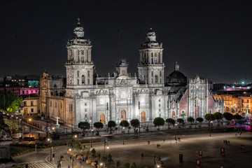 mexico city zocalo main place at night