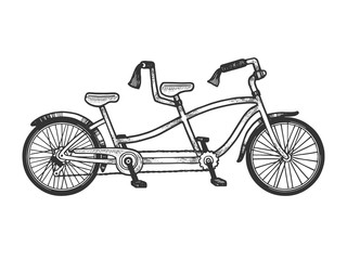 Fototapeta na wymiar Tandem bicycle sketch engraving vector illustration. Tee shirt apparel print design. Scratch board style imitation. Hand drawn image.