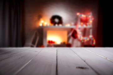 Christmas fireplace and home interior. Free space for your decoration. 