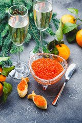 Delicious appetizer with red caviar.
