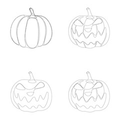 Halloween pumpkin set drawn by one line. Pumpkin  with face illustration. Autumn holidays. Vector