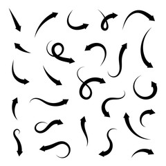 Collection arrows isolated on white background, vector black and white symbols. Different curved arrows icon set for concept design. Vector flat elements.