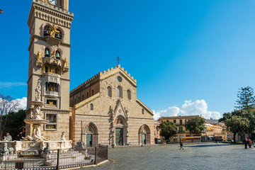 MESSINA, ITALY- January 20, 2019: Messina Cathedral is a Roman Catholic cathedral located in Messina, Italy - obrazy, fototapety, plakaty