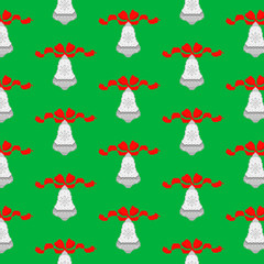 Seamless pattern. Silver bell pattern with red bow. Pixel style. Design paper, wallpaper, fabric	