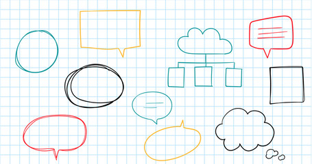 Colorful Hand drawn Speech Bubbles on white background. 