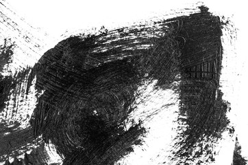 Black acrylic brush strokes, scribble and stain. Abstract grunge hand painted background.