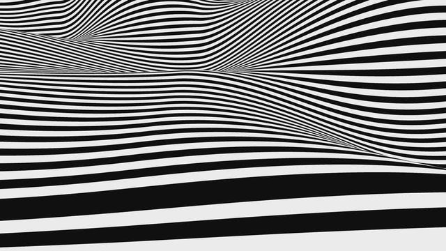 Looped animation. Abstract monochrome wavy background in black and white colors. Modern wallpaper. 3d rendering.