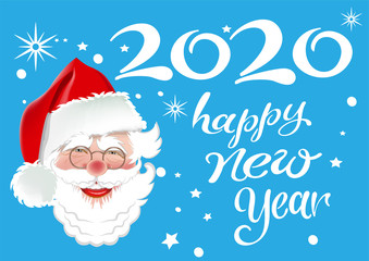 2020 happy new year. Banner for the Christmas holidays with Santa Claus on a blue background. Christmas, winter, new year concept. Great for New Year cards, posters, banners, invitations. Vector image