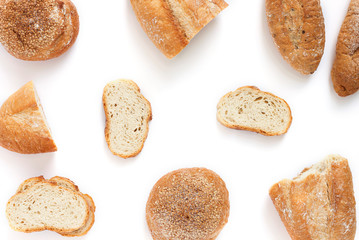 Different types of bread Isolated on white