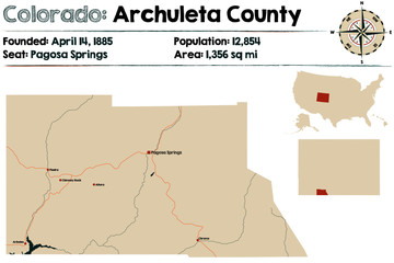 Large and detailed map of Archuleta county in Colorado, USA