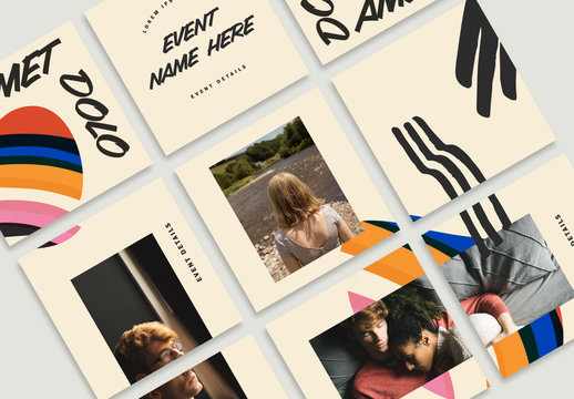 Social Media Grid Layout with Multicolored Abstract Elements