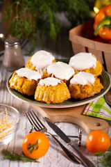 Obraz na płótnie Canvas Fresh, hot, corn zucchini muffins with sour cream
