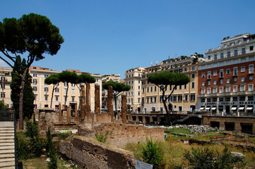 Fototapeta premium Photo of Archaeological site close to where Julius Caesar was killed. Placed among modern apartment buildings at Largo di Torre Argentina street, Rome, Italy